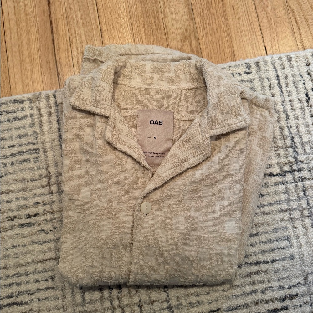 OAS Size MEDIUM Beige Terrycloth Patterned Men's Shirt